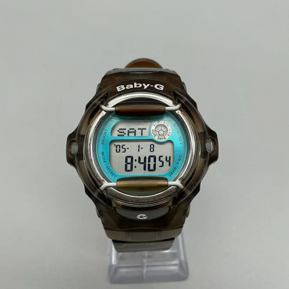 Casio Baby-G BG-169R Womens Watch 39mm Blue Digital Dial Brown Resin New Battery